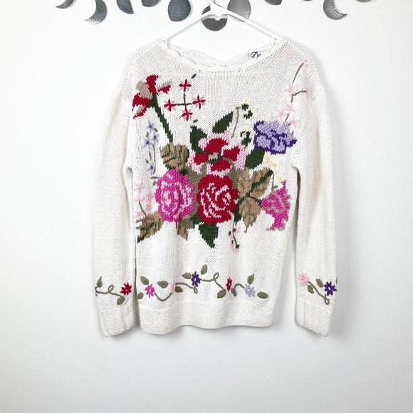 Vintage Donagain Floral Sweater Scalloped Collar - Picture 1 of 5